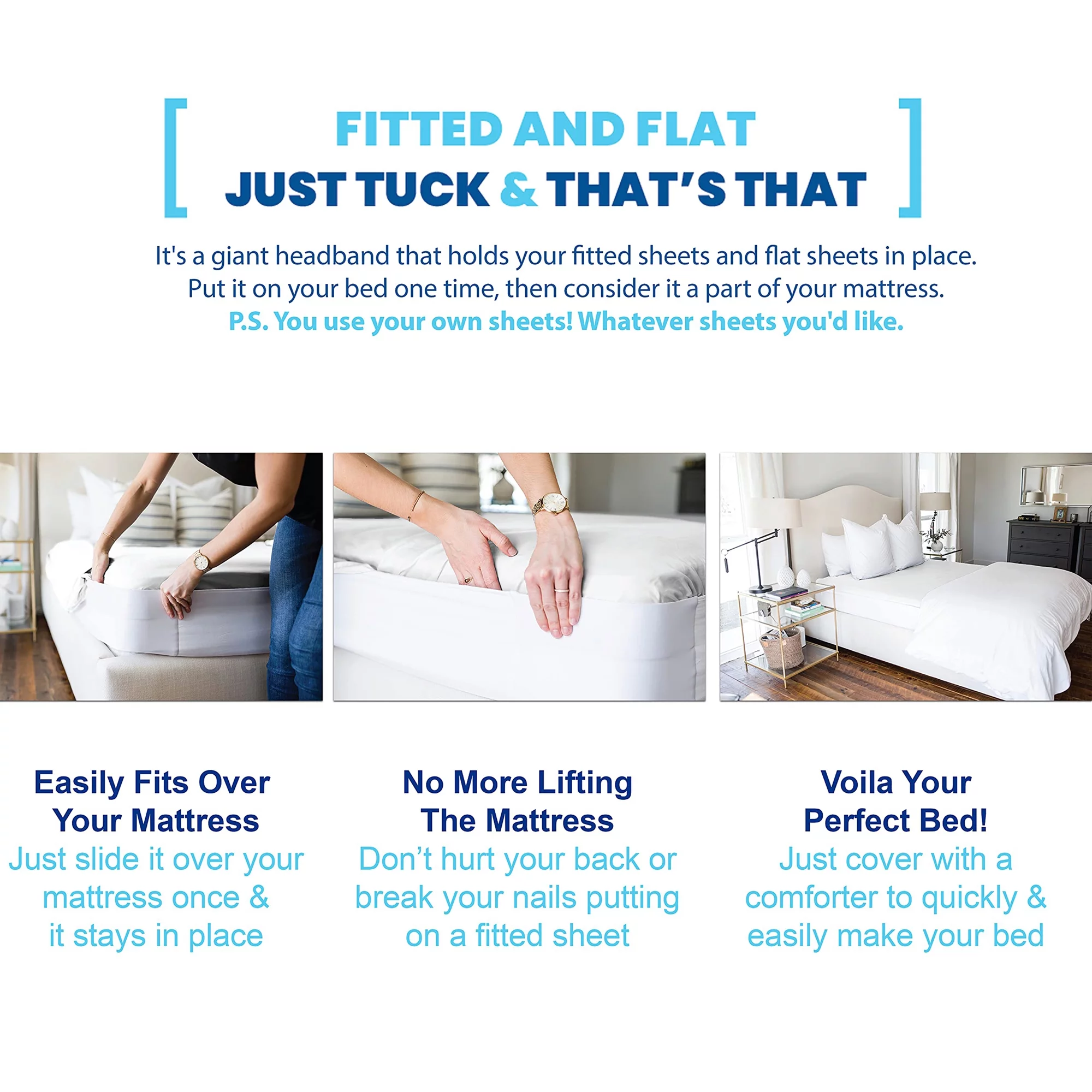 Sanmadrola Bed Sheet Holder, Bed Headband, Wide Mattress Corner Sheet Stays Keepers, Fitted & Flat Bed Sheet Keeper, Fitted Sheet Fasteners Straps, Fits All Mattress Heights, Queen 60'' X 80''