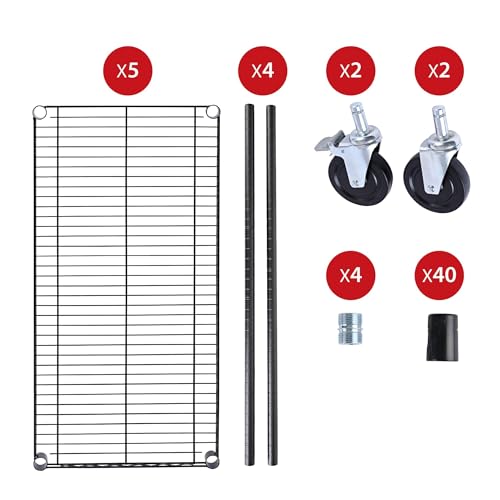 Alera 5-Shelf Wire Shelving Kit with Casters and Shelf Liners, 48w X 18d X 72h, Black Anthracite