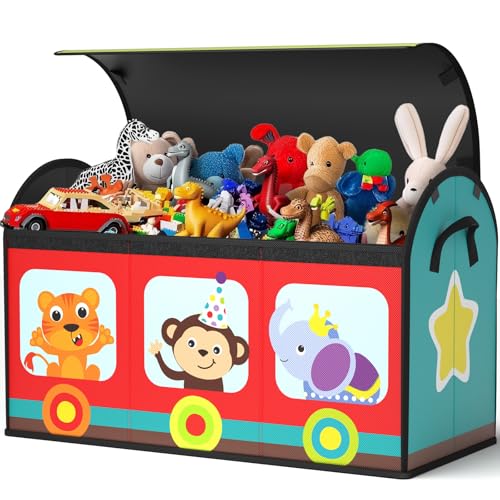 Extra Large Toy Box, Collapsible Sturdy Toy Storage Organizer with Lids, Dinosaur Storage Box for Boys Girls, 42