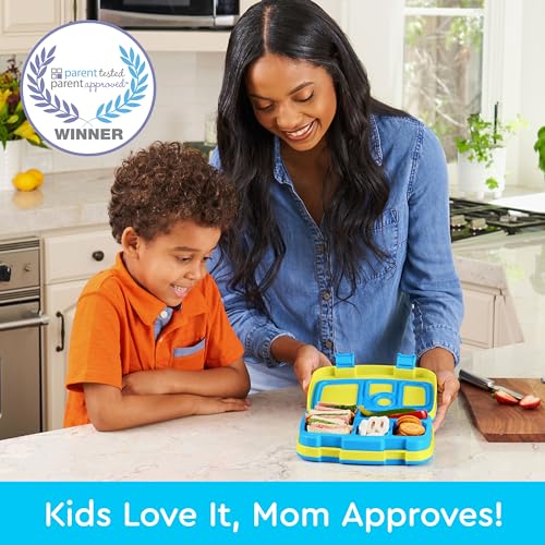 Bentgo Kids Bento-Style 5-Compartment Leak-Proof Lunch Box - Ideal Portion Sizes for Ages 3 to 7 - Durable, Drop-Proof, Dishwasher Safe, PFAS & BPA-Free & Made with Food-Safe Materials (Blue)