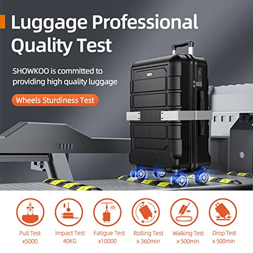 SHOWKOO Luggage Sets Expandable PC+ABS Durable Suitcase Double Wheels TSA Lock Black