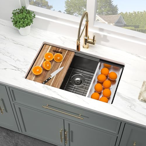 Kichae 12“ Deep Laundry Sink Undermount - 24 Inch Black Undermount Utility Sink Stainless Steel Single Bowl Under Counter Handmade Laundry Utility Room Basin