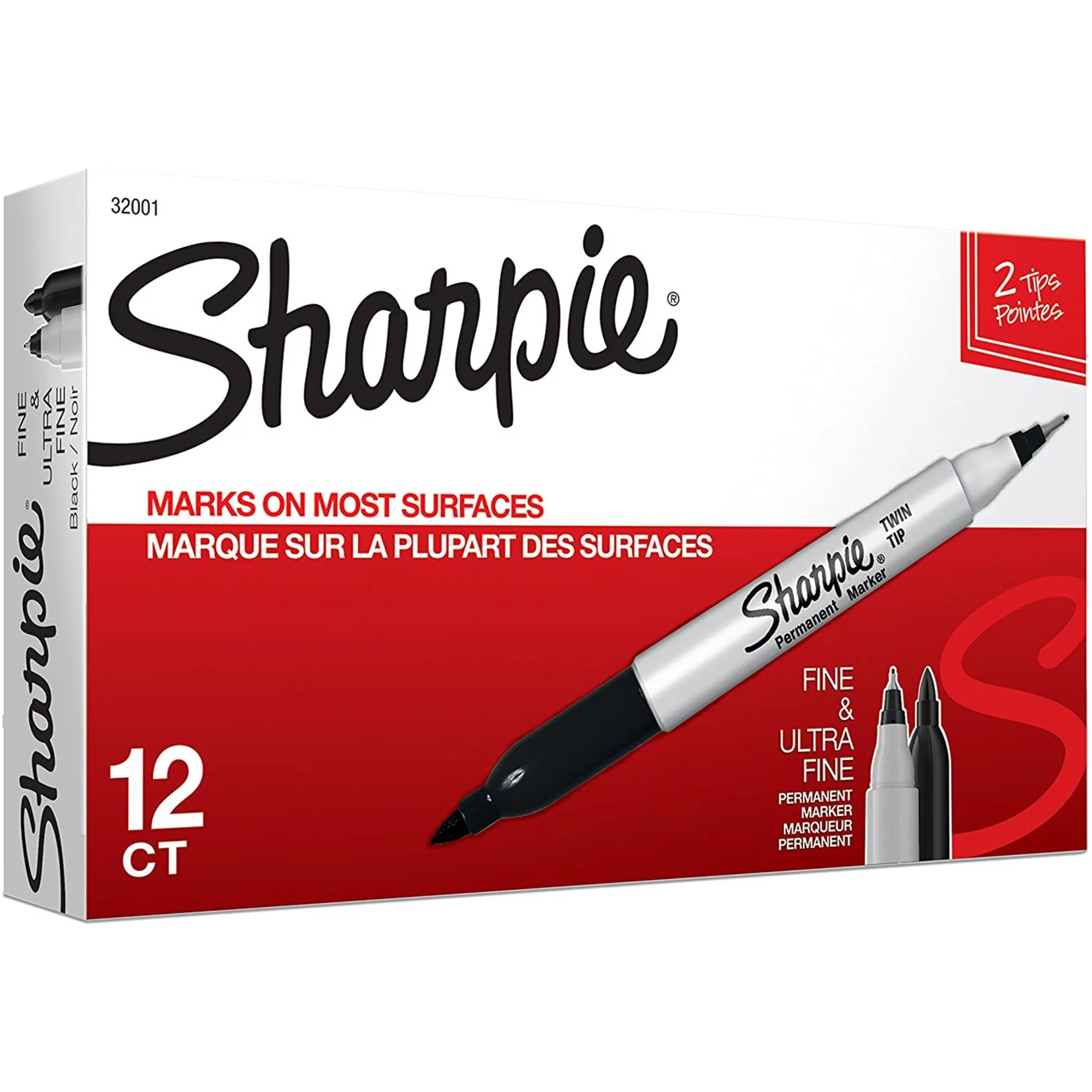 Sharpie Twin Tip Permanent Markers, Fine and Ultra Fine - Black (12 Count)