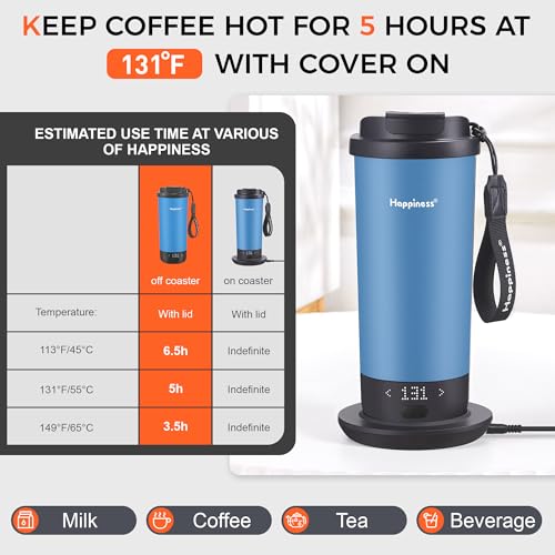 Happiness Self-Heating Travel Mug 20oz,Smart Rechargeable Electric Temperature Control Heated Coffee Cup