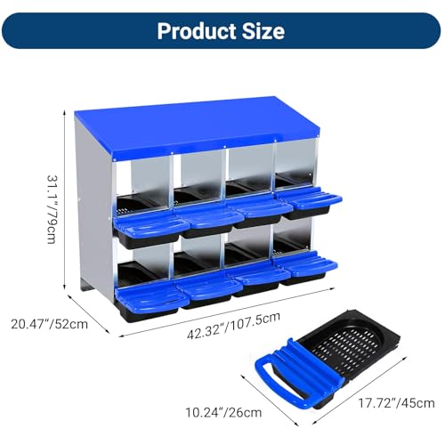Chicken Nesting Box, 10 Hole 2 Layer Hen Nest Box with Legs, Roll Away Eggs Laying Boxes,Cleanable Pull Out Hen Roosting Boxes