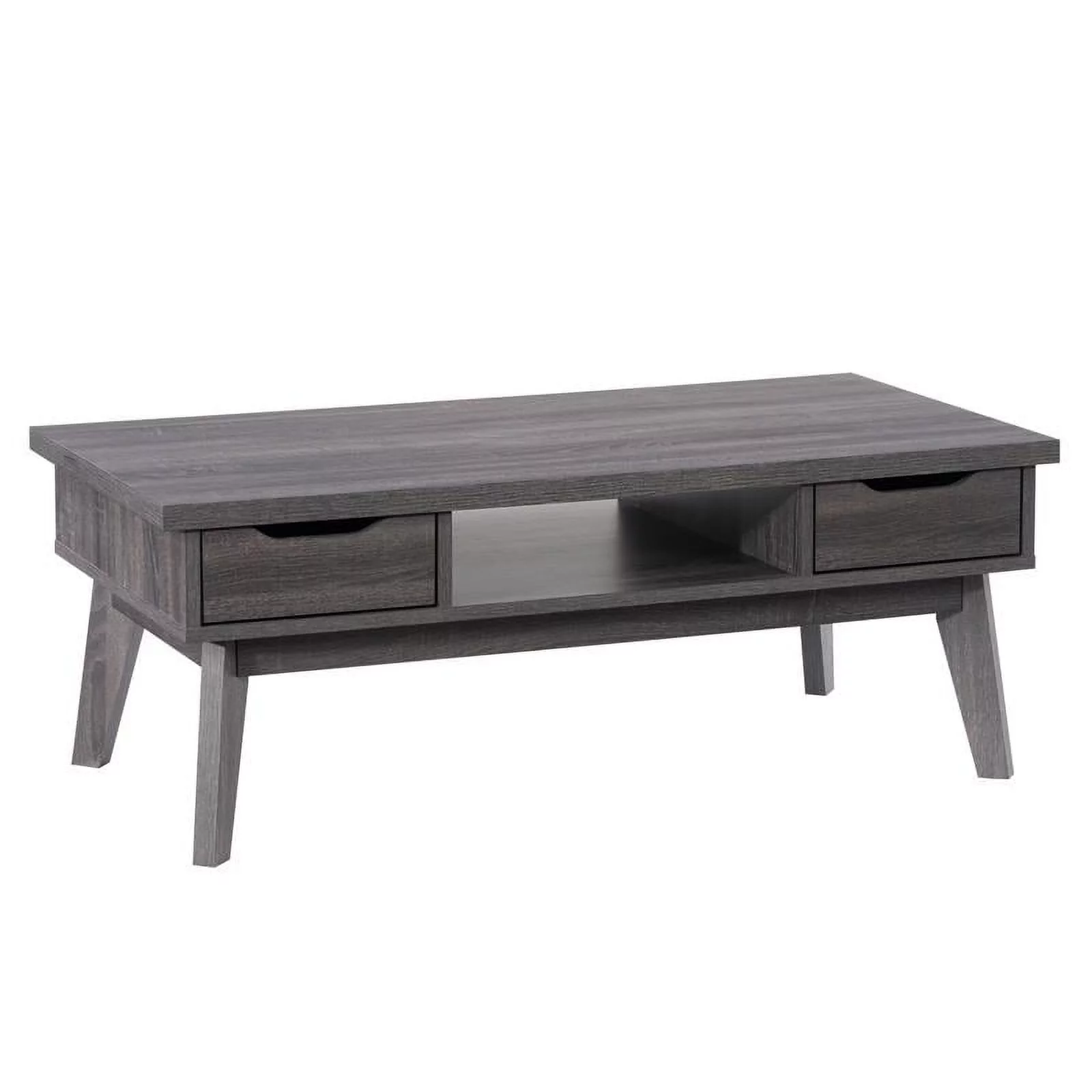 Hollywood Mid Century Dark Gray Engineered Wood Coffee Table with Drawers