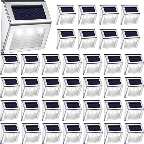 48 Pack Solar Step Lights Outdoor Fence Lights Solar Powered Deck Lights Waterproof Solar Stair Lights for Garden Yard Patio Fence Pathway Backyard (Cool White)