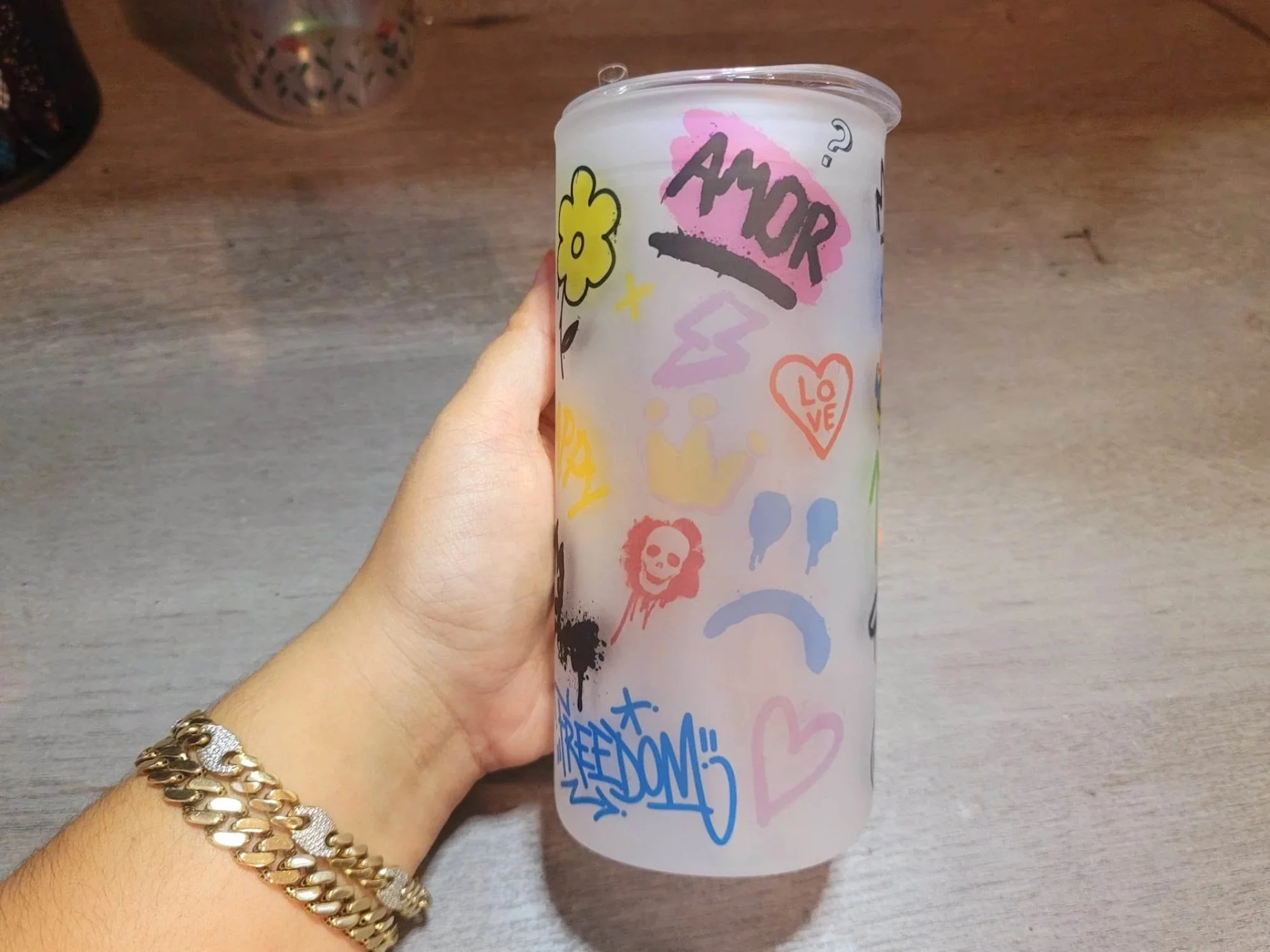Graffiti Beer Can Glass | Boho Graffiti Coffee Glass | 20 oz
