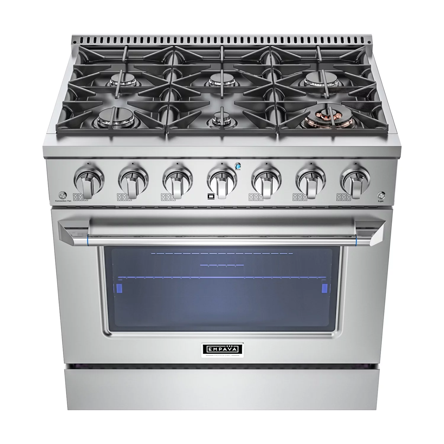 Empava 36 in. 5.2 cu. ft. Pro-Style Slide-In Single Oven Gas Range with 6 Sealed Ultra High-Low Burners - Heavy Duty Continuous Grates in Stainless Steel