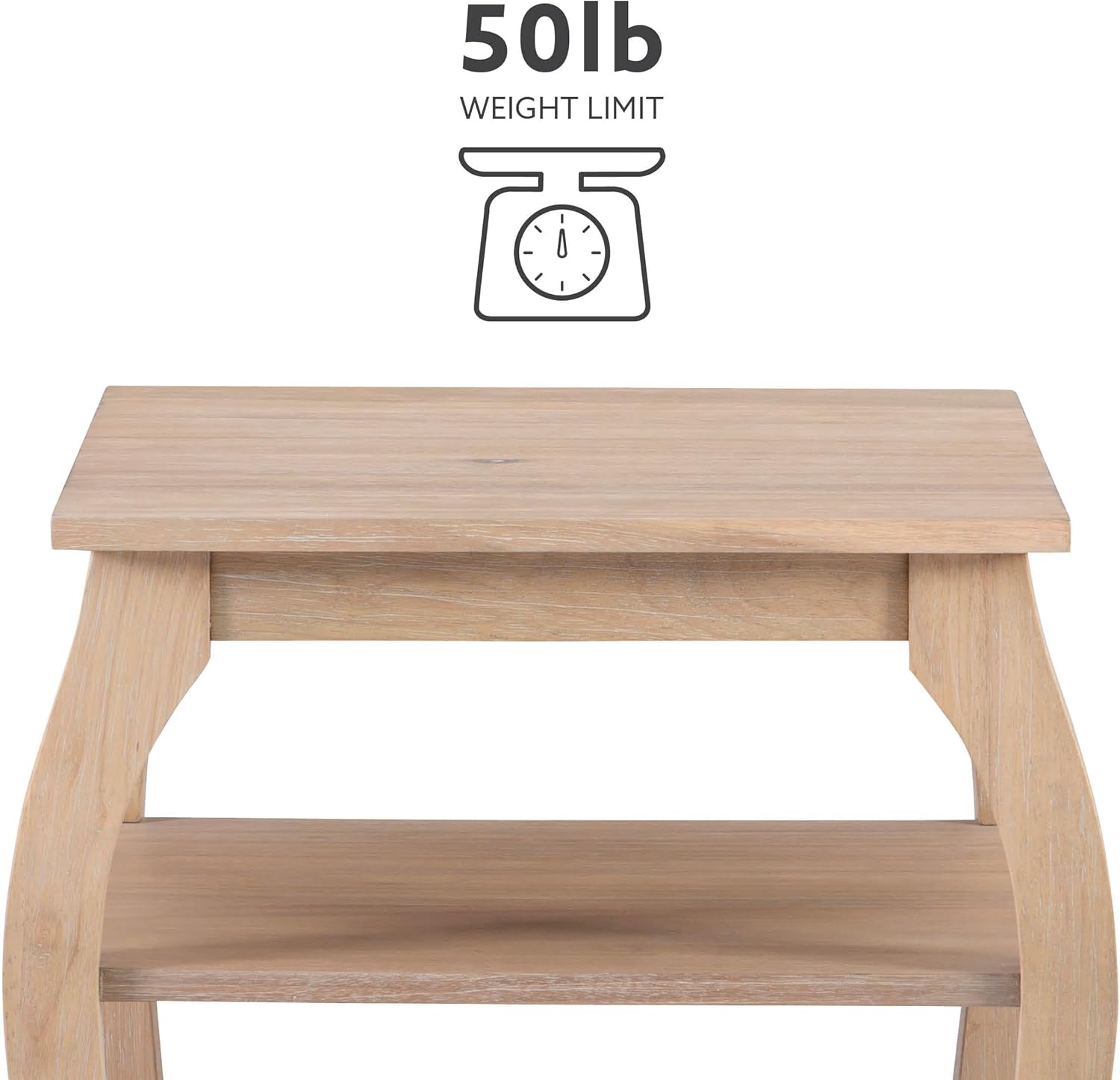 Powell Natural Braxton Wooden Side Table with Curved Legs and Two Display Shelves