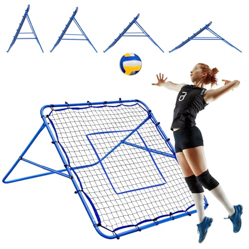4x4FT Volleyball Rebounder Net, Soccer Rebounder Pitchback Net with 2 x 6-Angle Quick Adjustments, Target Ribbon for Precision, Easy Quick Setup,Ideal for Baseball Softball and Sport Training