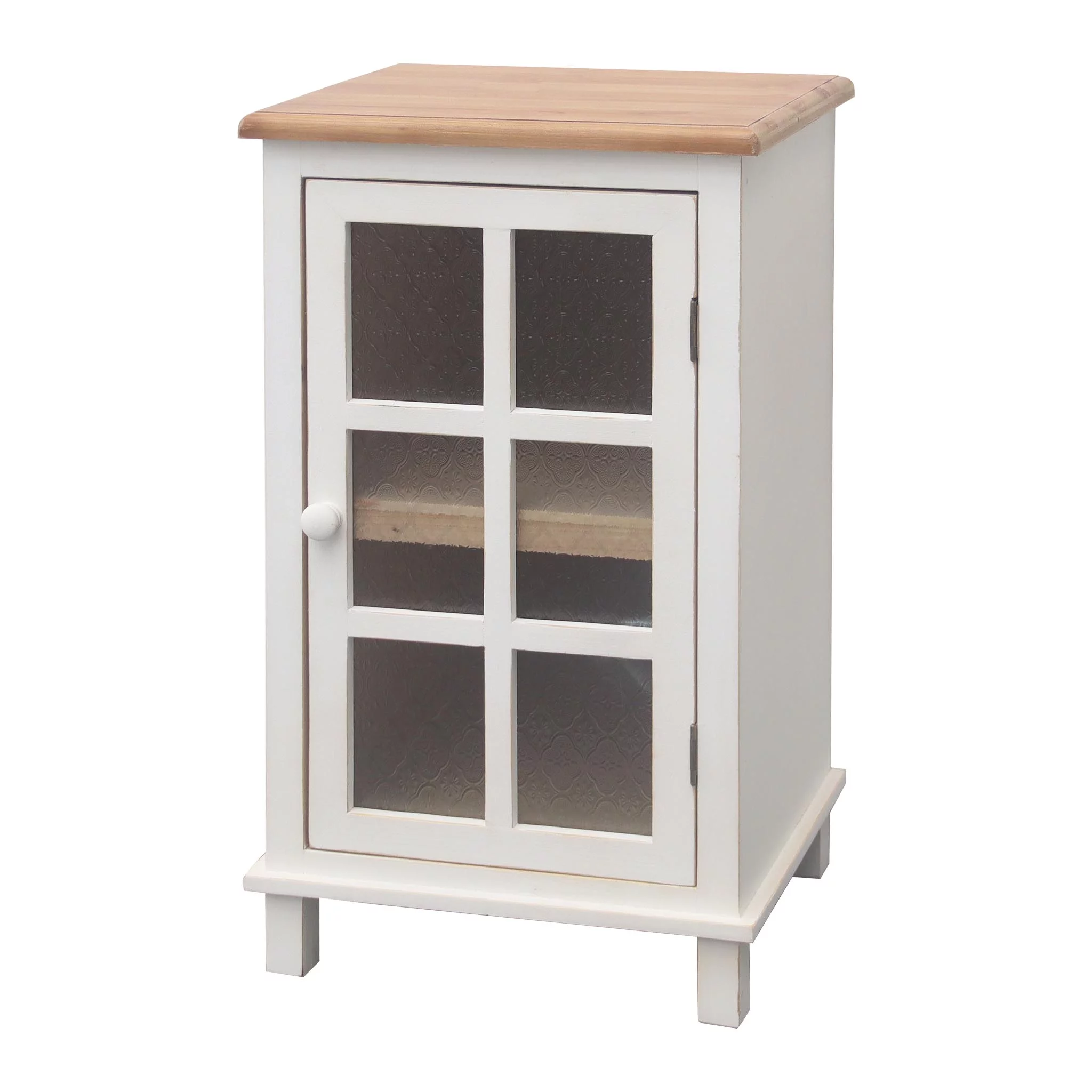 Parisloft Wood Storage Cabinet, Natural Wood and White Finish Side Table, Farmhosue Wood Furniture for Living Room, Bedroom, 15 x 12.6 x 26.2 Inches
