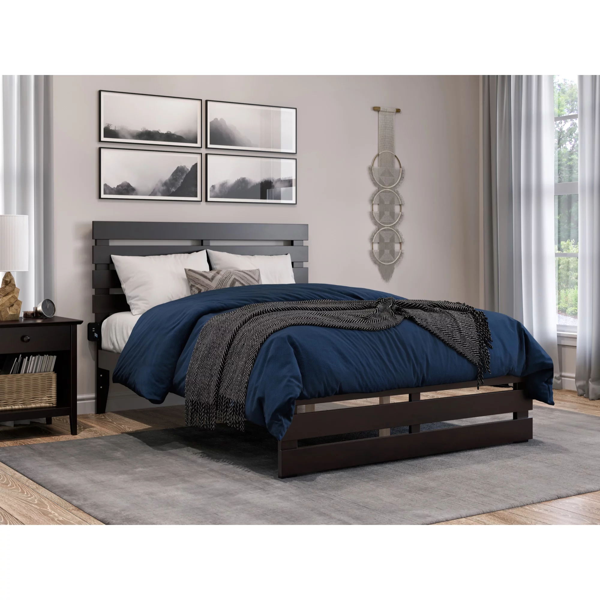AFI Oxford Modern Solid Wood Full Bed with Footboard and USB Charger in Espresso