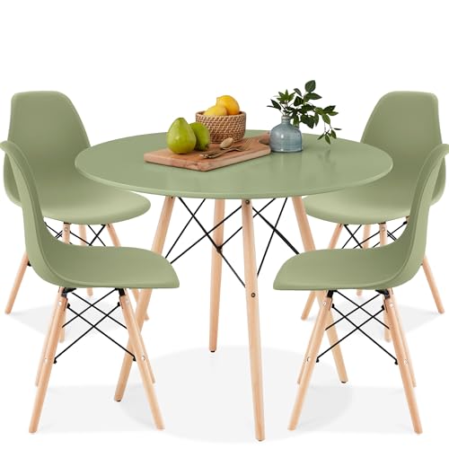 Best Choice Products 5-Piece Dining Set, Compact Mid-Century Modern Table & Chair Set for Home, Apartment w/ 4 Chairs, Plastic Seats, Wooden Legs, Metal Frame - White/Walnut