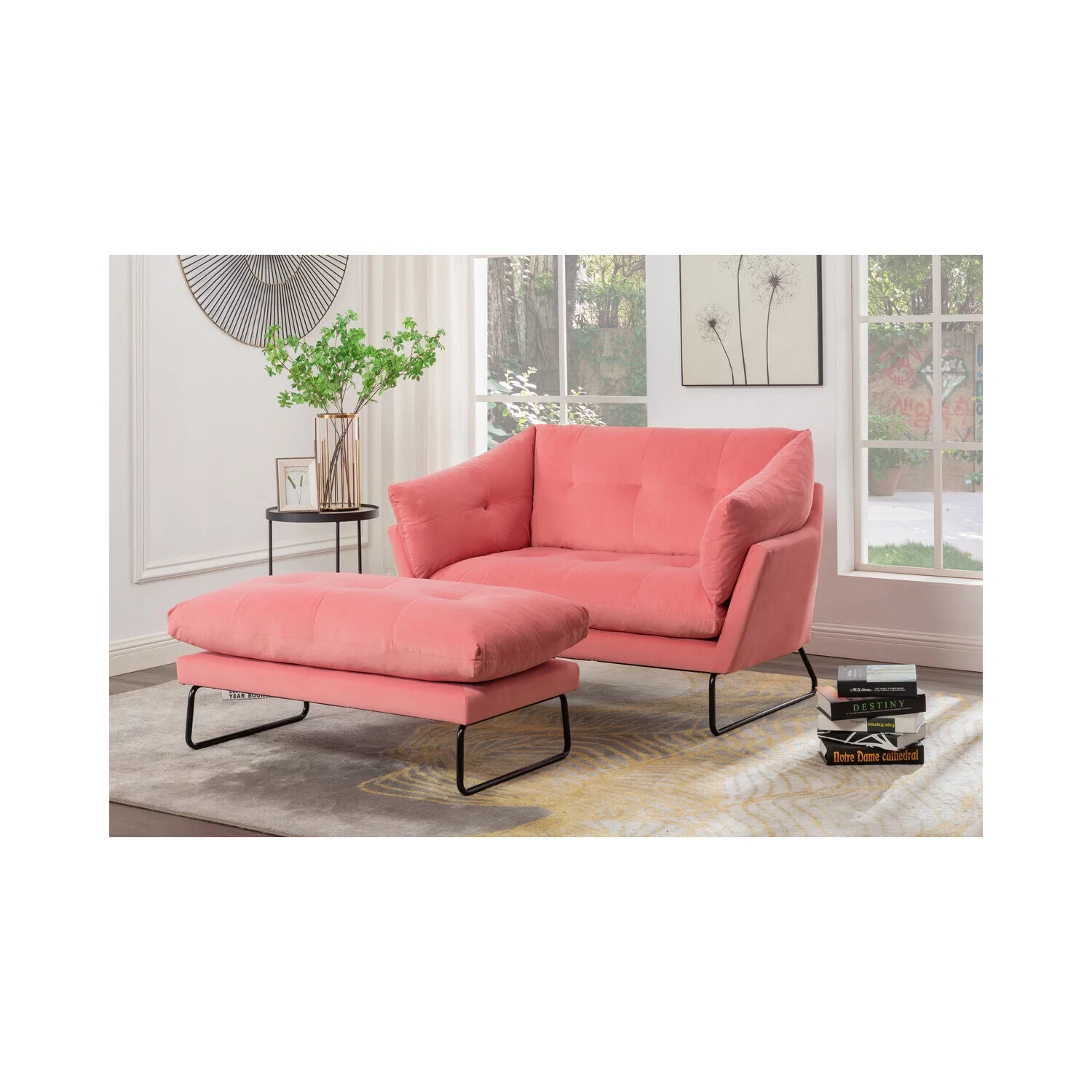 Maykoosh Old World Charm Velvet Contemporary Loveseat and Ottoman
