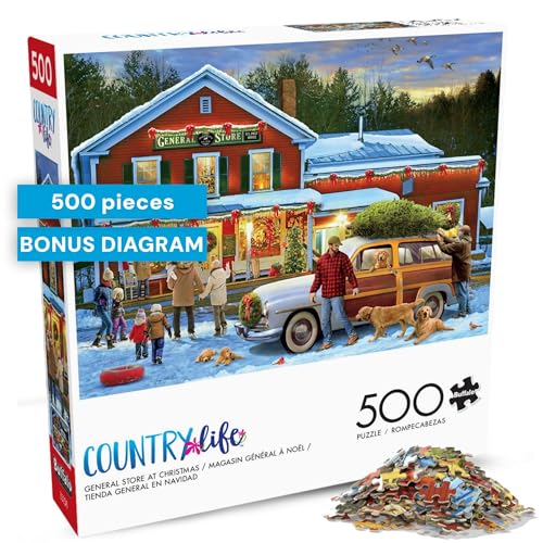 Buffalo Games – General Store at Christmas- 500 Piece Holiday Jigsaw Puzzle - Festive Puzzles for Adults – Precision-Cut Pieces, Winter Artwork, and Hours of Relaxing Fun