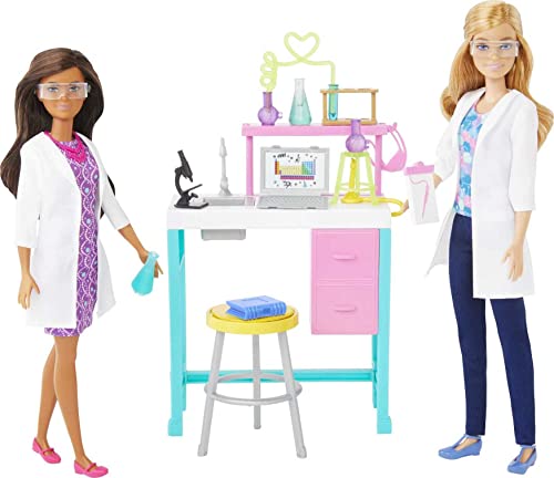 Barbie Careers Playset, Science Lab with 2 Scientist Fashion Dolls, Bench & 10+ Accessories