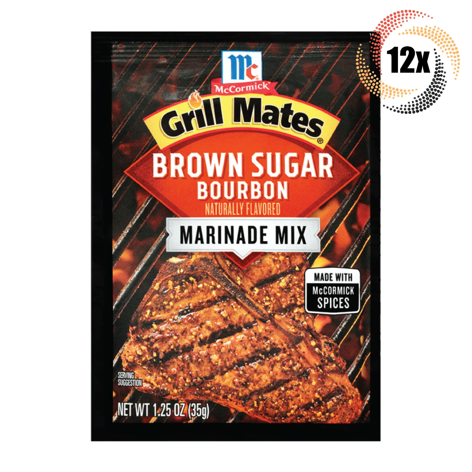 Full Box 12x Packets McCormick Grill Mates Brown Sugar Bourbon Marinade | 1.25oz