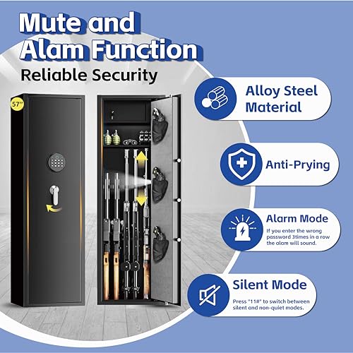 4-5 Large Gun Safe,Quick Access Long Gun Safes for Home Rifle and Pistols,Gun Cabinets with Removable Shelf, Anti-Theft Rifle Safe with Dual Alarms & Silent Mode