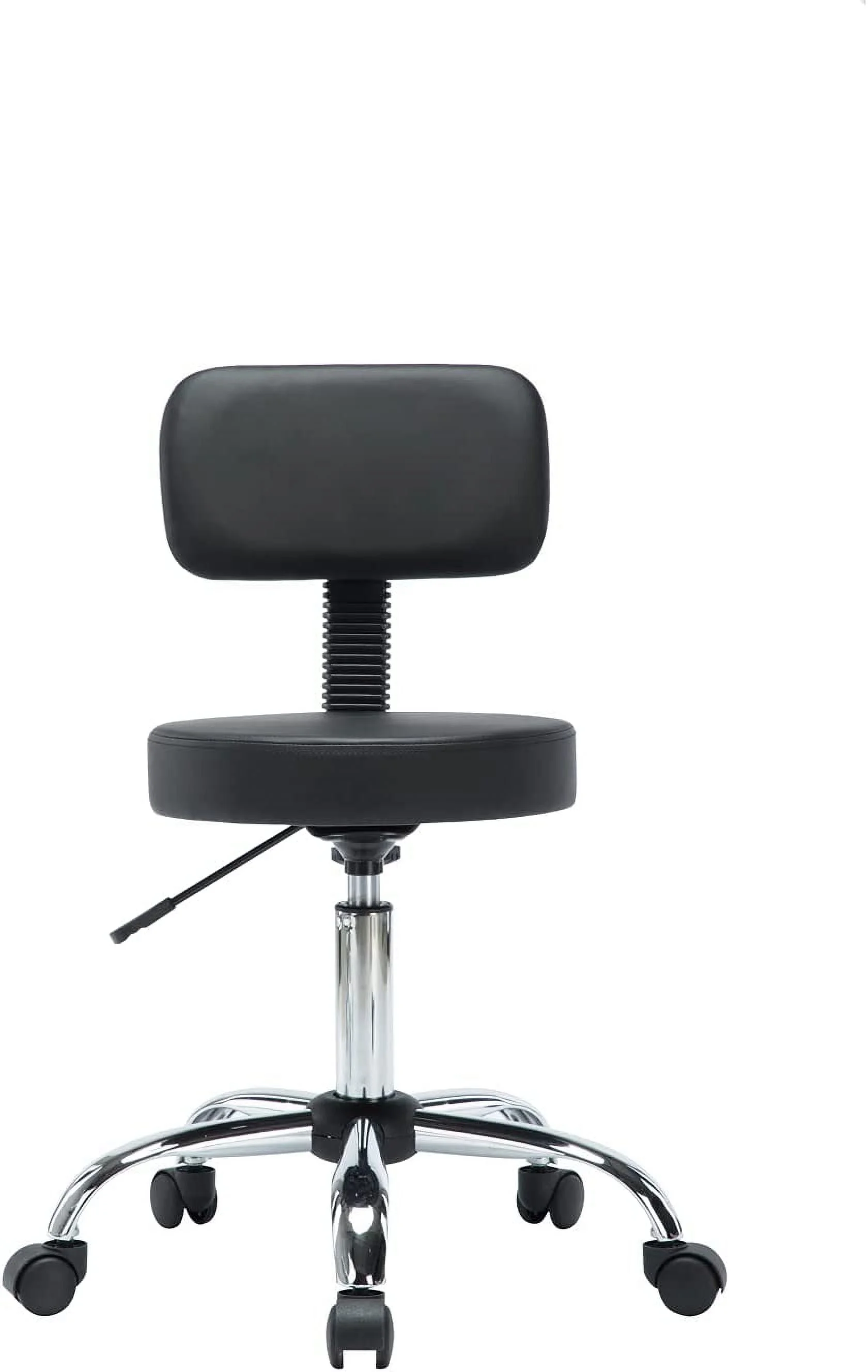 Mara Adjustable Height Drafting Stool with Wheels and Backrest, Space-Saving Faux Leather Rolling Stool Black