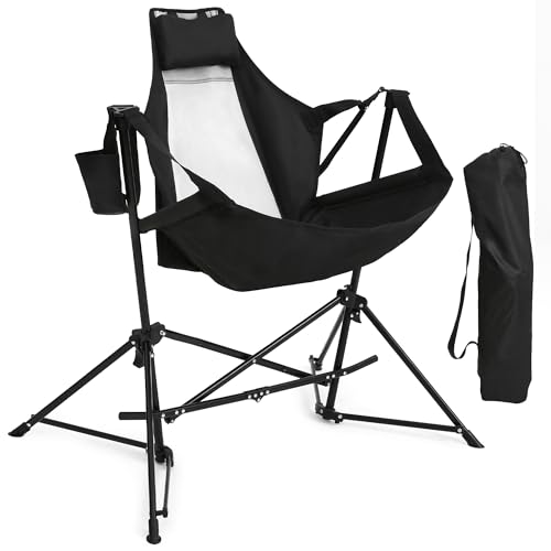 HOMEFUN Hammock Camping Chair - Portable Swinging Chairs for Adults with Stand and Storage Bag, Oversized Folding Rocking for Lawn Camp Fishing Hiking, Blue