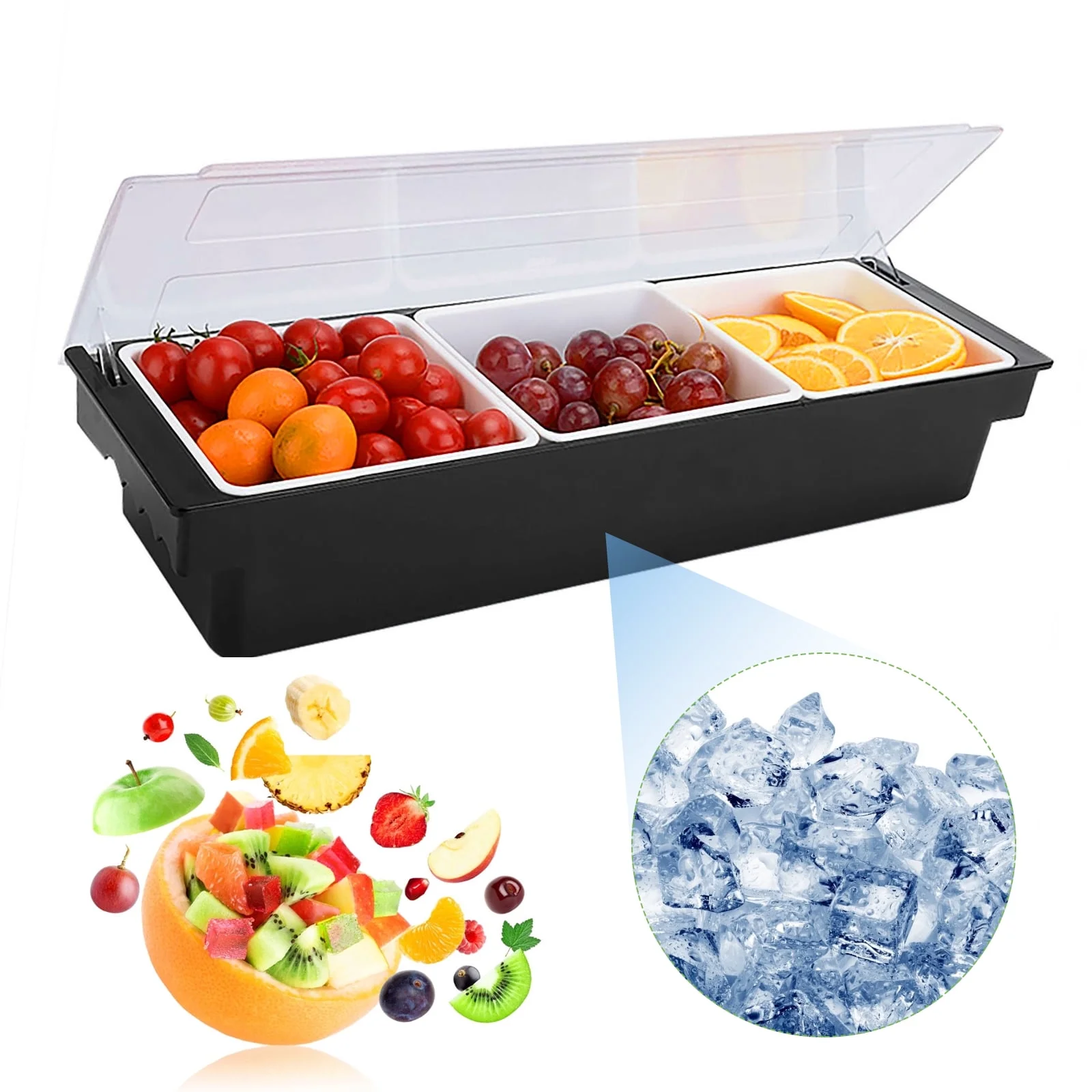 3/4/5/6 Tray Condiment Server with Lid, Ice Chilled Fruit Salad Cocktail Garnish Dispenser Condiment Caddy Container (1pcs)
