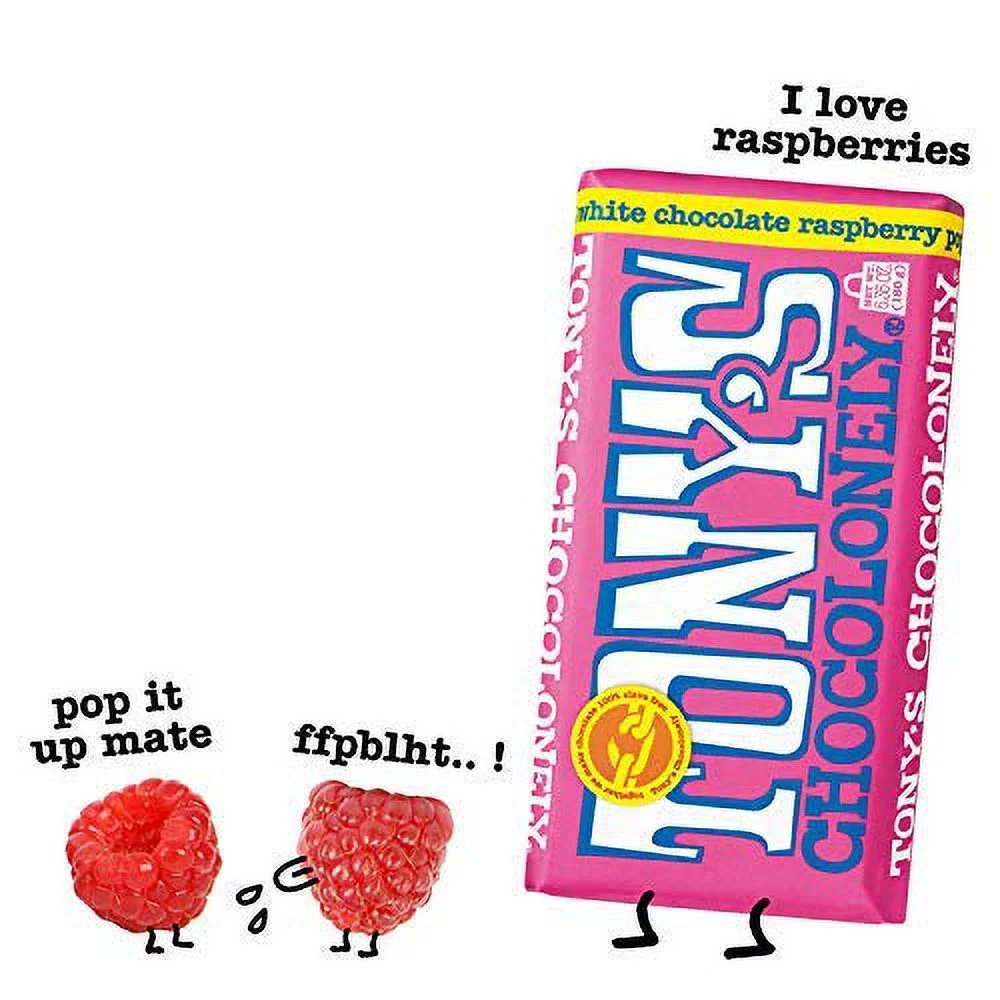 Tony's Chocolonely White Chocolate Raspberry Popping Candy, 6.35 Ounce, Pack of 4 Chocolate Bars