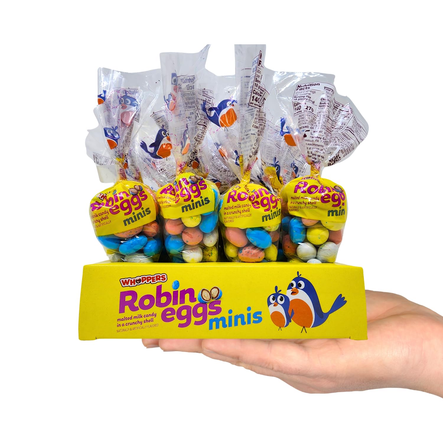 Wholesale Easter Bulk Candies | Whoppers Mini Robin Eggs - Malted Milk Candy in Crunchy Shell, Easter Basket Treats, Bulk Pack for Kids and Students, 2.2 oz Bags (Pack of 24)