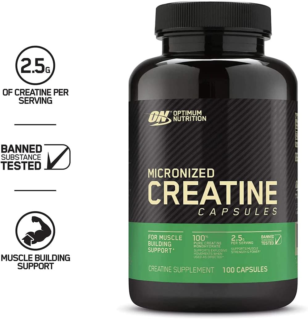 Optimum Nutrition Creatine 2500 Micronized Creatine Capsules / 100% Pure Creatine Monohydrate / 2.5 Grams of Creatine Per 2 Capsule Serving / 100 Caps (Pack of 1)
