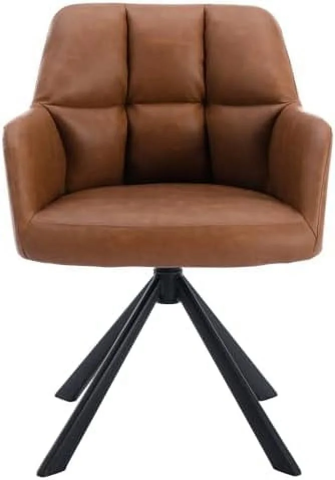 TJUNBOLIFE Desk Chair No Wheels Leather Home Office Chair Cute Swivel Arm Chair Comfortable Task Chairs for Bedroom Beige