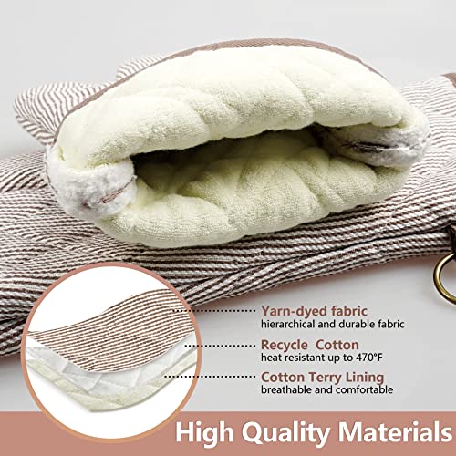 1 Pair Yarn Dyed Oven Mitts 100% Cotton Heat Resistant 470 Degree Gloves Men Women Cooking Baking Barbecue BBQ Microwave Crafting Machine Washable Pot Holders Mittens (red2)