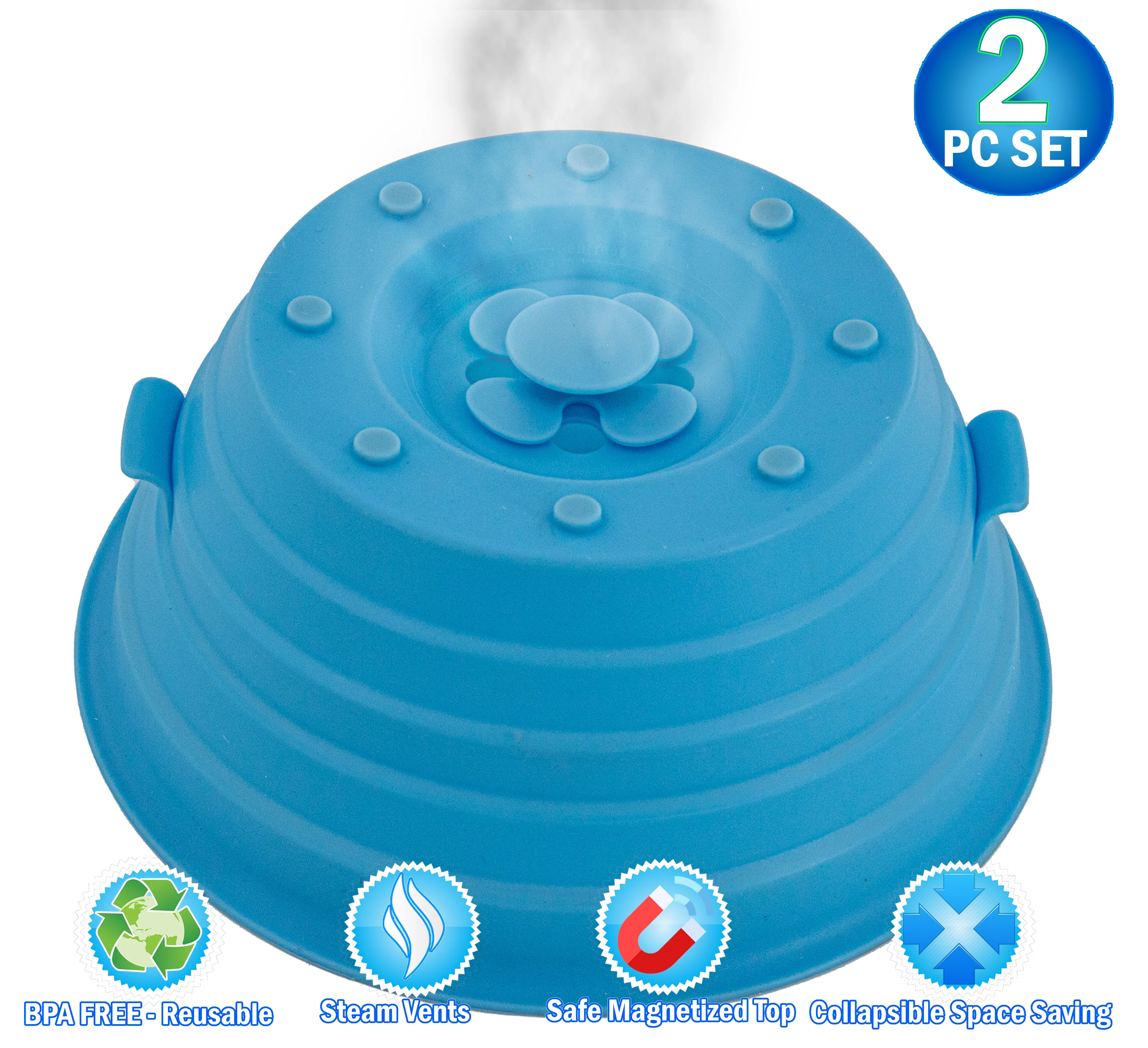 2 Magnetic Silicone Microwave Cover Lid - Collapsible, Anti-Splatter, Moisture Lock, Dishwasher Safe, Magnetized, Space-Saving, Plastic-Free, Sticks to Top, Ideal for Reheating & Steaming