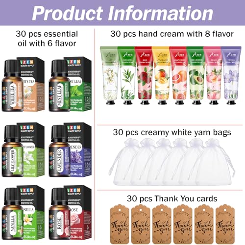 AZEN 30 Sets Bulk Gifts, Hand Cream and Lip Balm Bulk Set with Organza Bag Thank You Card, Baby Shower Wedding Gifts for Guests, Bridal Wedding Favors for Guests,Thank You Gifts for Women