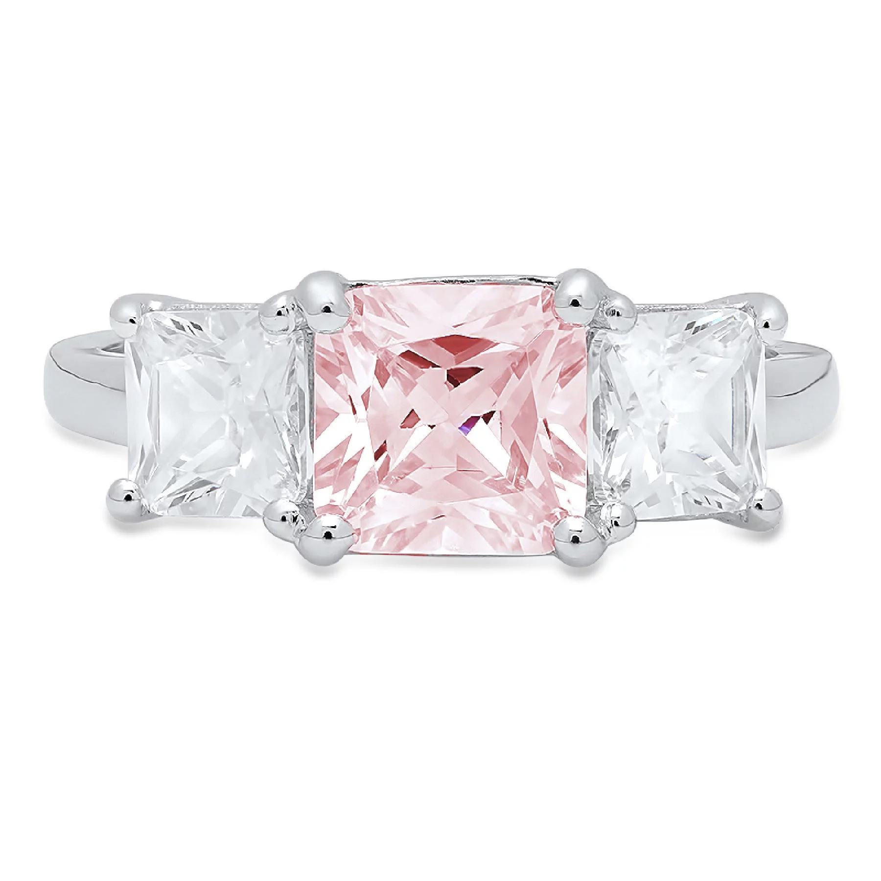 4.0 ct Brilliant Square Emerald Cut Simulated Pink Diamond 14k White Gold Three-Stone Ring SZ 8