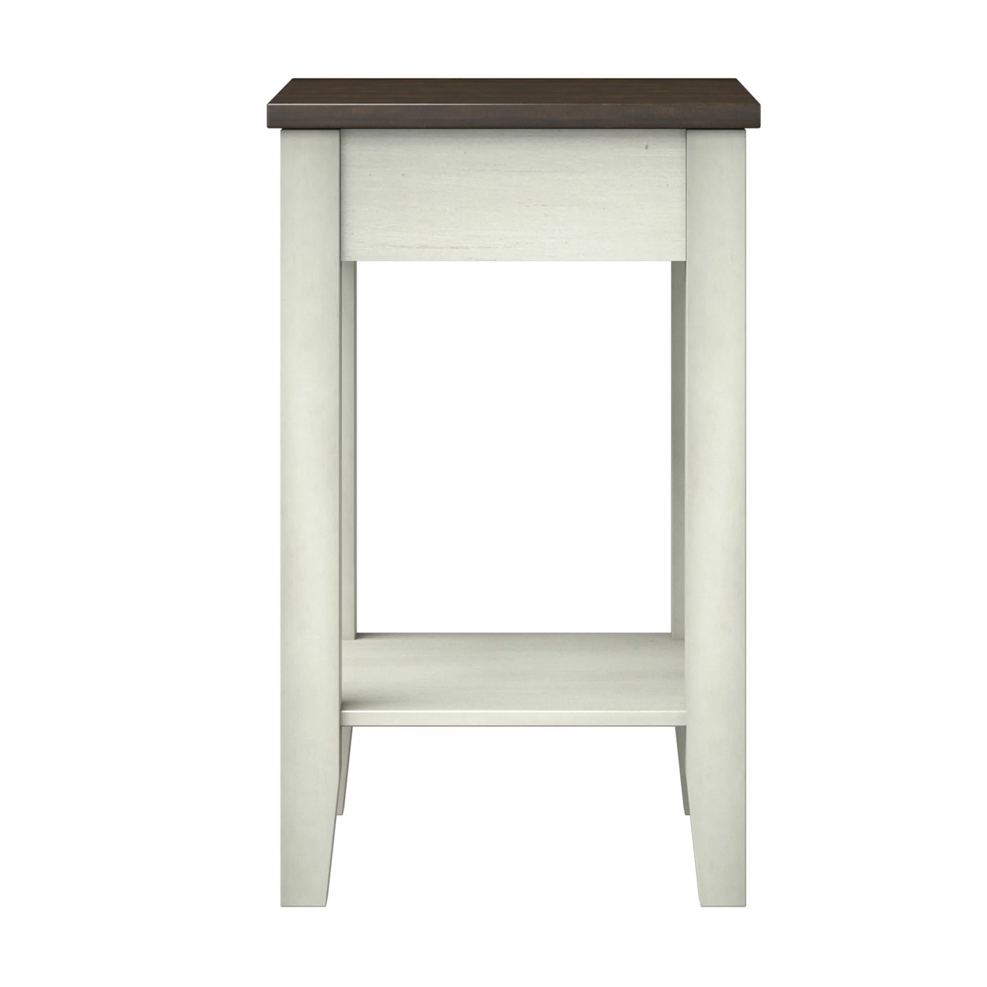 Modern Farmhouse Two-Tone Side Table with USB Charging in Old Wood White