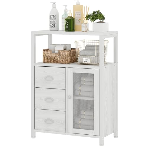 Homeiju Bathroom Floor Storage Cabinet Organizer with 3 Removable Drawers and 1 Door, Industrial Floor Storage Cabinet for Kitchen, Living Room, Bathroom, Home Office