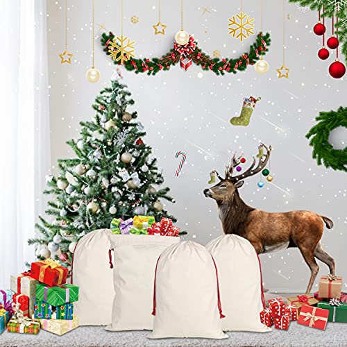 6 Pack Large Christmas Bag Santa Sacks Xmas Canvas Cotton Xmas Sack Stocking with Drawstrings (Pattern 7, 19.5 X 27.5)