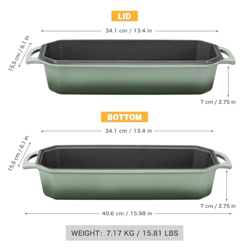 Bread Pan Cast Iron Loaf Pan with Lid Bread Loaf Pan 9x5 Inch Loaf Pan Enameled Cast Iron Sourdough Loaf Pan, DarkCyan