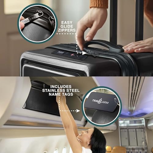 22 Inch Carry On Luggage 22x14x9 Airline Approved, Carry On Suitcase with Wheels, Hard-shell Carry-on Luggage, Durable Luggage Carry-On, Black Small Suitcase with Cosmetic Case