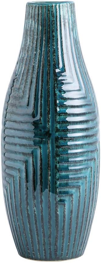 hjn Ceramic Vase- Teal Vase for Home Decor, Flower Vase for Centerpieces, Modern Decor Vases for Living Room/Bookshelf/Mantel/Home Decor Accents - Teal texture-Medium-13.8