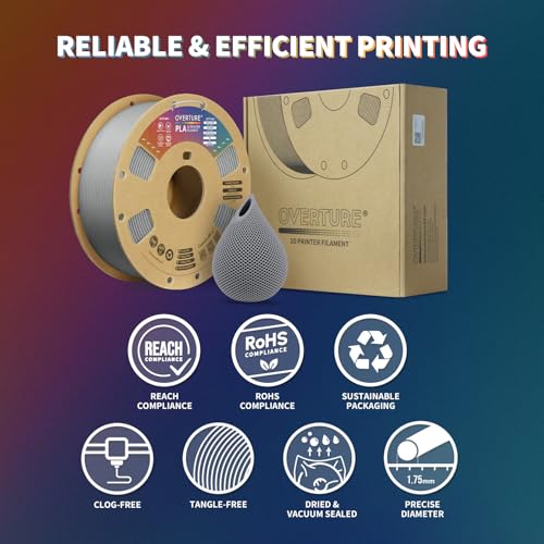 OVERTURE PLA Filament 1.75mm PLA 3D Printer Filament, 2kg Cardboard Spool (4.4lbs), Dimensional Accuracy +/- 0.02mm, Fit Most FDM Printer (Black 2-Pack)