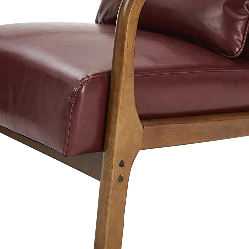 Glitzhome 2 Set Mid Century Black Accent Armchair, Single Reading Armchair PU Leather Lounge Chair with Walnut Ruberwood Frame