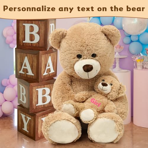 MorisMos Giant 4 Feet Teddy Bear Stuffed Animal 51inch, Big Mommy with Baby Bear Plush, Large Teddy Bears for Kids Girlfriend on Baby Shower, Brown