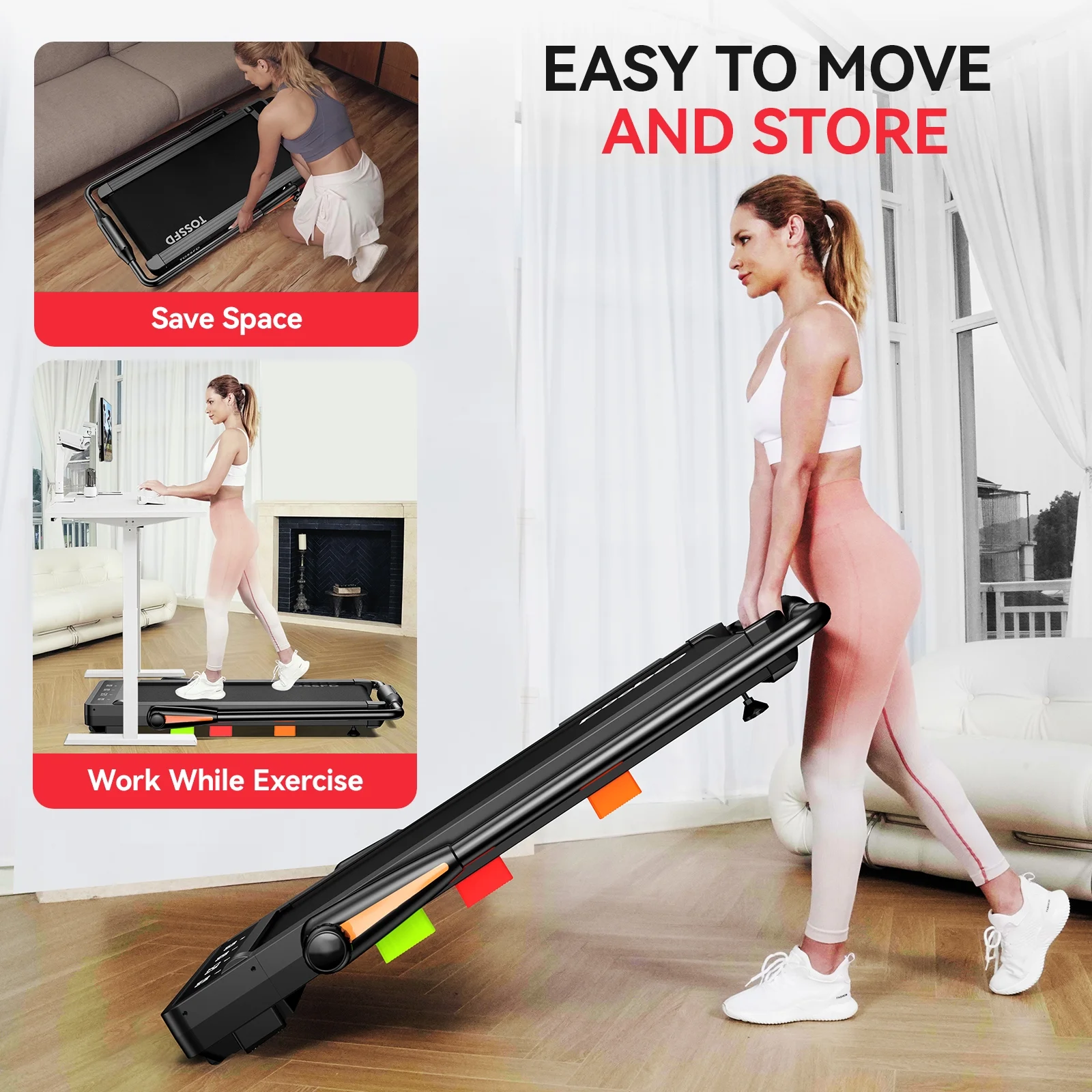 Pooboo 2 in 1 Under Desk Treadmill Black 2.5HP Folding Treadmill Walking Jogging Machine with App & Remote Control Led Touch Screen Walking Pad for Office Home Use 265lbs