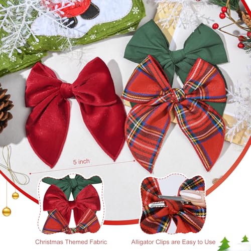 DEEKA Large Christmas Fable Hair Bows 3 PCS Red and Green Velvet Bows Plaid Checkered Hair Bow Clips for Toddler Girls Fabric Christmas Hair Accessories for Little Girls Kids
