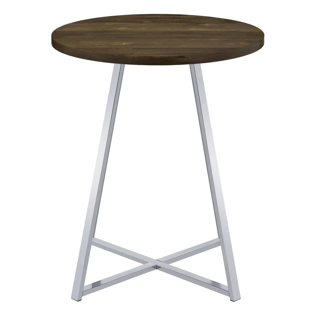 43 Inch Tall Modern Bar Table Brown Round Top Polished Chrome Flared Legs- Saltoro Sherpi