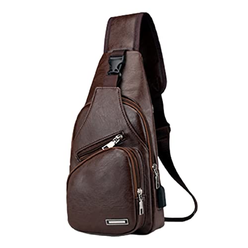 Crossbody Sling Bag,Men Women Waterproof Leather Sling Backpack Bag USB Charging,Small Chest Bag with Earphone Hole