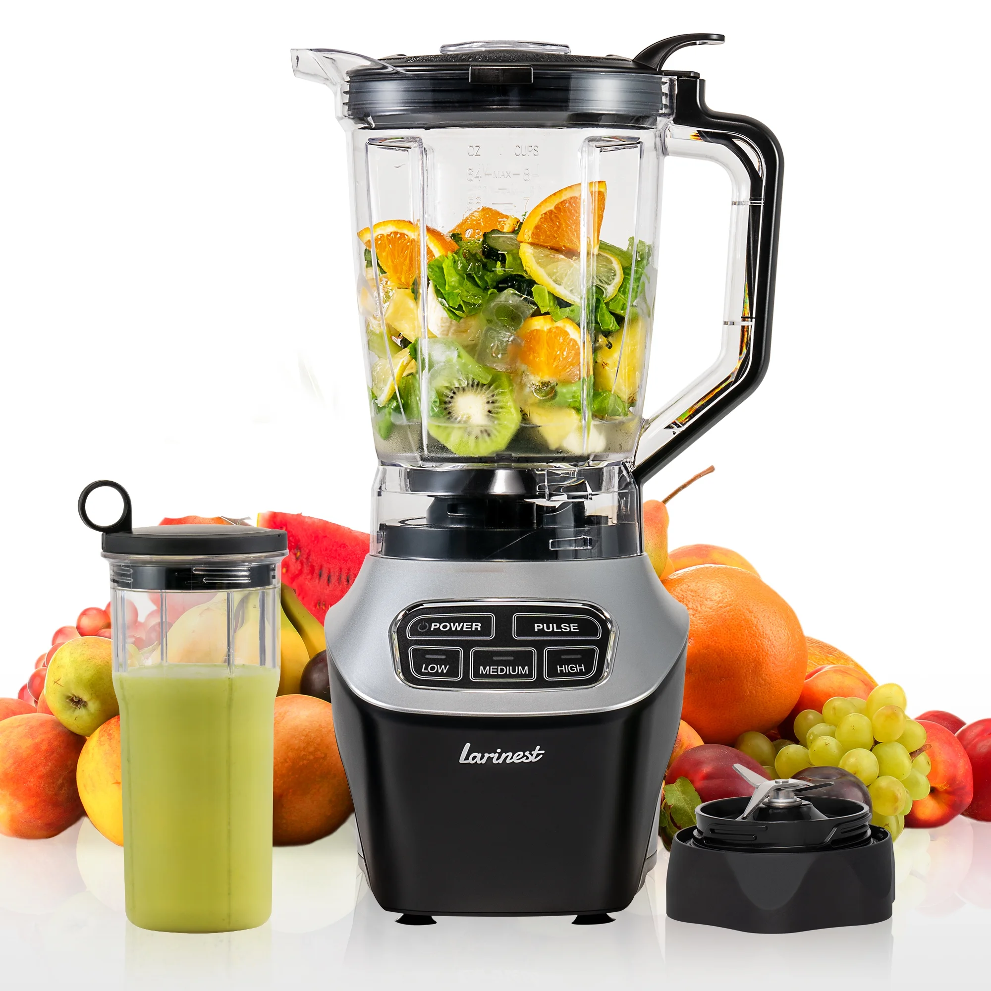 Larinest Blender for Smoothies and ices,64oz Countertop Blender and Personal Blender Combo,3 Speeds+Pulse Functions,BD02,Black