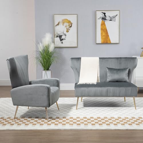 50’’ Velvet Modern Armless Loveseat Sofa, Upholstered Small Wingback Couch Sofa with Golden Metal Legs, 2 Seater Tufted Couch for Bedroom, Apartment Small Space(Black)