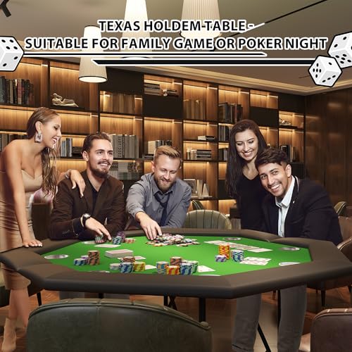 Poker Table w/Metal Legs, Octagon Poker Table 8 Cup Holders, Blackjack Gaming Table with Water-Resistant Cushioned Rail